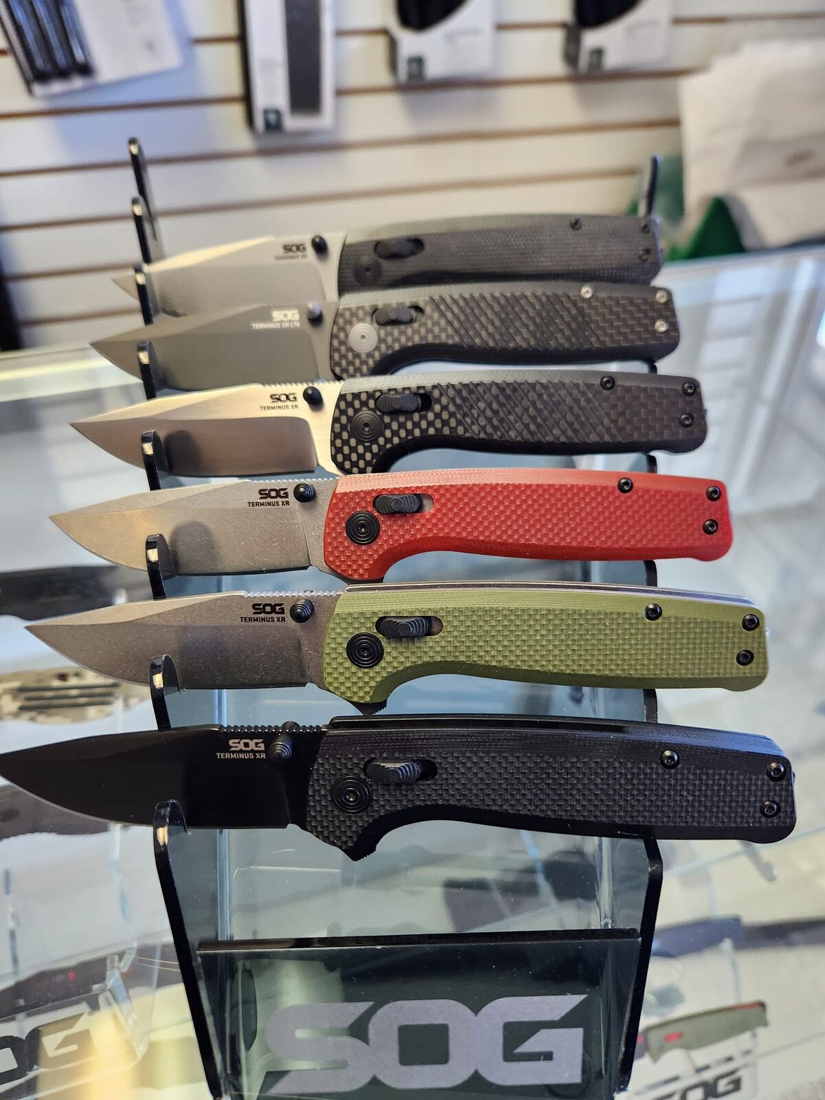 A row of SOG Terminus XR folding knives